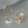 Boucles d'oreilles pendantes pour femmes, 3 pièces/ensemble, tendance, imitation perle, cœur, cerceau rond géométrique, bijoux cadeaux de fête