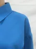 Blouses Femmes Bleu Recadrée Femmes Chemise Irrégulière Ourlet Sexy Revers Mode Bureau Dames Chemises Top 2023 Printemps Été Hauts À Manches Longues