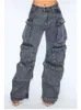 2023 American New Fashion Low Rise Jeans Y2K Retro Multi-Pocket Female Street Hip-Hop Punk Style Loose rak Jean