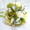 Wedding Flowers Zielony Związany sztuczny bukiet róża dla romantycznych bukietów ślubnych Druhna Walentynki Spowiedź