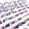 Bandringar Hosta 100st/Lot Rostfritt stål Spin Rotertable Mticolor Laser Printed Mix Patterns Fashion Jewelry Spinter Party Gift Dhio7