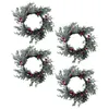 Decorative Flowers 4pcs Christmas Rings Artificial Red Berries Snowy Pine Needles Garlands