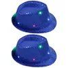 Berets 2 stücke LED Leuchtende Jazz Hut Bühne Requisiten Flash Hüte mit Glitter Pailletten Dekor Für Party (Blau)