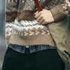 Herrenpullover ethnischer Stil Vintage Strickpullover Kontrast Farbe Lose dicke runde Hals -Top -Winterpaar Fashion Casual Pullover 231216