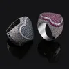 Кольца в форме сердца Ice Out для мужчин, модные ювелирные изделия в стиле хип-хоп, посеребренные кольца Pave Micro Hiphop Rings292o