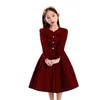 Kleider für Mädchen, Partykleid für Mädchen, Winter, Frühling, Kindergeburtstagskleidung, dick, warm, plus Samt, formelle Kinderkleider für Mädchen, Burgunderrot, 231215