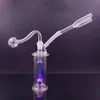 Pequeno Mini Hookah Glass Burner Bong com Matrix Perc LED Light Smoking Water Pipe com Snuff Snorter Sniffer Recycler Ice Catcher Bong com 10mm Masculino Oil Bowl Pot