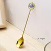 Coffee Scoops Water Droplet Type Spoon Fork Gold Dessert Violet Blue Green Fluorite Octahedron Tableware Stone