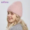 BeanieSkull Caps ENJOYFUR Frauen Wintermützen Warme Angorawolle Strickmütze Weibliche Mode Lange Flauschige Kaninchenhaar Warme Schädelmütze 231215