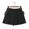 Skirts Summer Women Side Lacing Up High Waist Pleated Mini Skirt Short Jupe