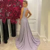 2024セクシーなシルバーマーメイドイブニングドレスo-ネックバックレスカットスプリットシフォンa-line women prom party gowns robe de soiree vestidos de fiesta