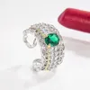 Bagues de cluster Punk 925 Sterling Silver Green Emerald Gemstone Bague pour femmes Fine Anillos de bijoux Bizuteria naturelle