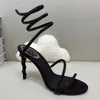 Margot Cleo Gioiello tempestato di cristalli Snake Strass Designer di lusso Caviglia avvolgente Tacco alto RENE CAOVILLA cristallo Scarpe eleganti con strass dorati I4D5 #