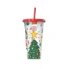 Su Şişeleri 700ml Noel Straw Cup Büyük Kapasiteli Taşınabilir Sıcaklık Hassas Renk Değişen İçme Tatil Hediyesi Plastik 231216