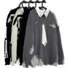 2023 American Retro College Joker Hole masculino Y2K Street nueva moda perezoso viento contraste Ing Casual suéter abrigo