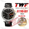TWF Calatrava 6119G PP30-255 Automatik-Herrenuhr, 39 mm, geriffelte Stahllünette, schwarzes Stick-Zifferblatt, Lederarmband, Super Edition-Uhren, Reloj Hombre Puretime B2