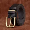 Cinturones de piel de vaca pura de 3,8 cm de ancho para hombre, cinturón desgastado lavado Retro, hebilla de cuero genuino, pantalones vaqueros informales para hombre de lujo