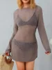 Kadın Mayo Kadınlar Yaz Düz Renkli Plaj Elbise Uzun Kollu Boş Out See-Through Pullover Örme Smock Bikini Örtbas Bayanlar için