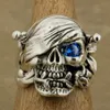 Ring aus 925er-Sterlingsilber mit Piratenschädel, rosafarbener CZ-Herren-Biker-Stil, 9W101 C18122501296H