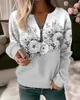 Womens Hoodies Sweatshirts Women Fashion Floral Flower Painting Sweatshirt Zip Up Hoodie Oversized Sudaderas Harajuku Coats Elegant 231215