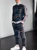 Heren Trainingspakken Mannen Tweedelige Set Sport Casual Pak Mode Rits Stand Kraag Jas 3d Plaid Slimfit 231216