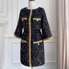 Damjackor Ljus lyx och högupplöst paljett Temperament Celebrity Retro Black Gold Tweed Spring Autumn Coat 231215