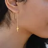 Korean Womens Thread Dangling Earings 14k Gold Butterfly Charm Long Chain Threader Earrings For Women Jewelry