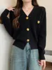 Tricots pour femmes automne col en v bouton doré tricots hauts pull polyvalent mélangé avec manches à bulles coréen Premium tricoté Cardigan manteaux
