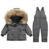Casaco de inverno para crianças conjunto de roupas -30 graus para baixo jaqueta macacão bebê menino parka real pele menina criança grossa quente snowsuit 231215