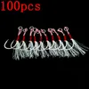 Vishaken 100 stks/partij Assist Hook Vissen Lokken Langzaam Jigging Vis Cast Jigs Prikkeldraad Enkele Jig Haken Draad Veer Pesca Koolstofstaal Peche 231216