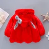 Jackets Autumn and Winter Girls' Wool Sweater Coat Children's Bow Long Ear Hooded Light Yarn Thread Clip Thin Cotton Outwear 231215