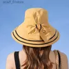 Wide Brim Hats Bucket Hats Women Summer Folding Bucket Hat for Beach Holiday La Spring Striped Bowler for Outdoor Sunscreen Elegant Sun Protection CL231216