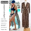 Kadın Mayo Leopar Baskı Şifon Gevşek Olan Uzun Harkalı Plajı Güneş Koruma Bikini Dış Giyim için Mayo Örtü