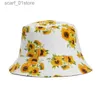 Wide Brim Hats Bucket Hats Reversible Cartoon Flower Printing Bucket Hats for Women Girl Korean Outdoor Sunhats Double Side Wear Fisherman Panama HatL231216