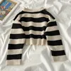 Womens Two Piece Pants Spring and Autumn Retro Striped Polo Knitted Top Casual Sweater Pulling Flash Set Ultra Thin Black Mens Dress 231216