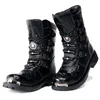 Bottes Hiver hommes moto bottes mode mi-mollet Punk Rock Punk chaussures hommes en cuir véritable noir haut hommes décontracté botte 38-46 231216