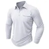 Men's Casual Shirts Men Fall Shirt Lapel Solid Color Long Sleeves Slim Fit Pullover Buttons Soft Breathable T-shirt Patch Pockets Top