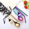 Dinnerware Sets 304 Stainless Steel Straw Spoon Fork Hat Set Camouflage Titanium Plating Creative Portable Bag Tableware Seven-piece