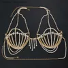 Other Fashion Accessories Sexy Tassel Rhinestone Shell Bra Top Bikini Women Bo Chain Jewelry Shiny Crystal Bo Chest Support Bra Accessories PartyL231215