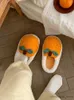 Slipper Funny Cute Orange Cotton Slippers For Women 2022 Winter Bedrooms Home Antiskid Thick Soled Warm Women Fur Shoes R231216