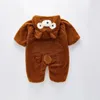 Rompers 2023 Baby Girl Clothes 2 Color Cute Plush Bear Romper Comfortable Keep Warm Hooded Zipper Boys 1 4 Year Kids 231215