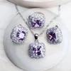 Purple cyrkonia Zestawy biżuterii dla kobiet srebrne 925 Drobne kostium biżuterii Pierścienie bransoletki wisiork Naszyjnik 2208212a