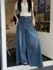 Jeans pour femmes Rétro sac pour femme jean automne taille haute robe corset ajustée pantalon large mode coréenne à manches mi-longues Y2K vêtements de rue 231215