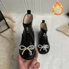 Stivali Ragazze Pelle Scarpe da principessa Fodera Peluche Moda Strass Fiocco Comodo Caviglia Bambini Neonati Bambino 5A