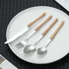 Ensembles de vaisselle 4 pièces/ensemble vaisselle de cuisine en acier inoxydable dîner ensemble en argent couteau fourchette cuillère avec manche en bois couverts
