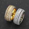 Hip-hop z bocznymi kamieniami miedziany inkrustowany cyrkon obrotowy pierścień kubański prawdziwy złoty galwaniczny pierścień biżuteria 3324