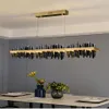 Siyah Yemek Odası Avize Dikdörtgen LED Ev Dekorasyon Işık Fikstür Modern Tasarım Bakır Mutfak Adası Asma lamba235v