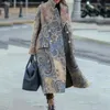 Dresses Elegant Autumn Street Lady Long Cardigan Coats Fashion Floral Print Pocket Long Sleeve Jacket 2021 Winter Women Blend Wool Coat