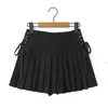 Skirts Summer Women Side Lacing Up High Waist Pleated Mini Skirt Short Jupe