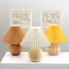 Novelty Items PHYVAL Korean Pleated Table Lamp Ceramicrattan Table Lamp For Living Room Home Decoration Tricolor LED Bulb Vintage Bedside Lamp 231216